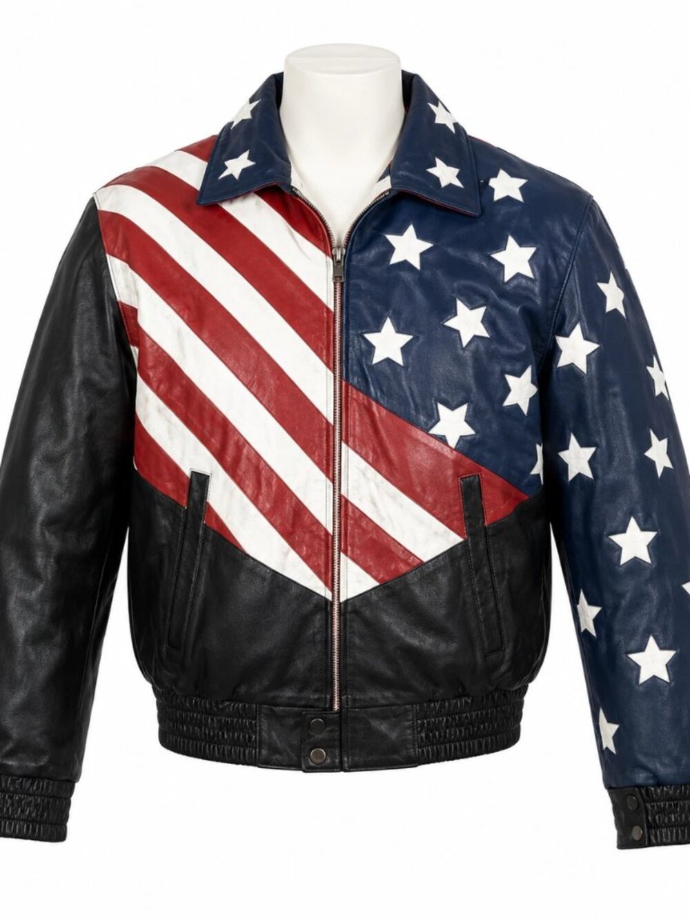 VTG Leather World by Lucky Leather Patriotic Jacket Red White Blue Eagle Large